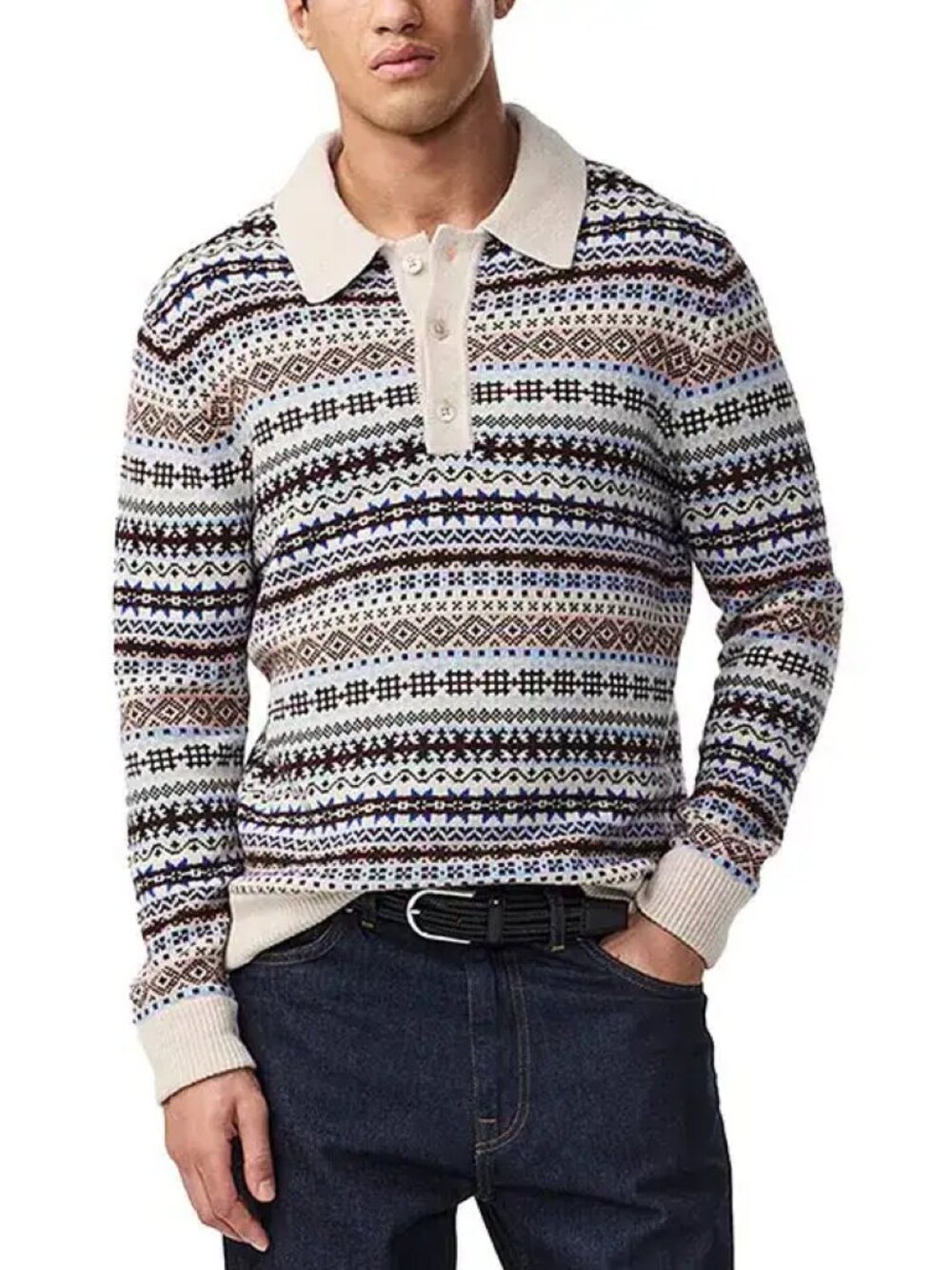 NWT NN07 No Nationality Robbie Polo Sweater Fair Isle Sz L